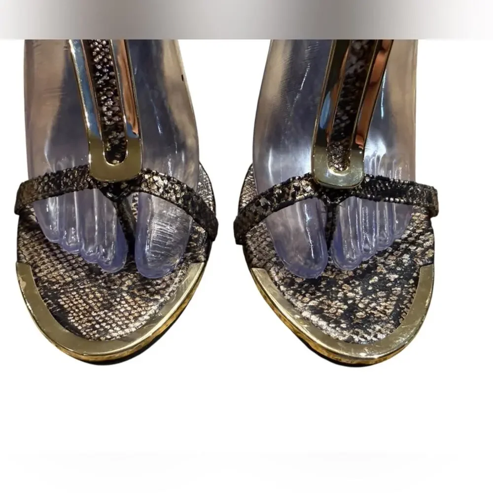 MIA Metallic Snake Print Wedge Sandals Womens Size 10